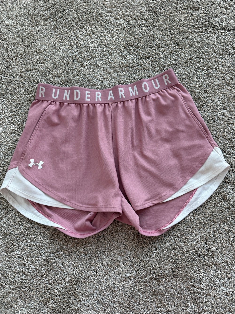 Under Armour Women's Dusty Pink Athletic Shorts with White Trim